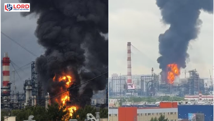 یوکرین کے ماسکو پر حملے، آئل ریفائنری میں آگ