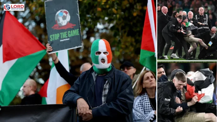 فلسطین کے حق میں احتجاج، آئرلینڈ آسٹریا میچ دو بار روک دیا گیا